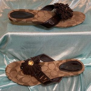6.5b Coach‎ sandals. Brown tassels with beige coach base. Box 2